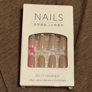 Nude Press On Nails With Gold and White Tips